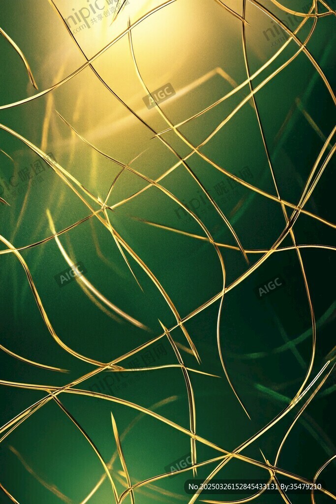 金色线条交织的绿色背景