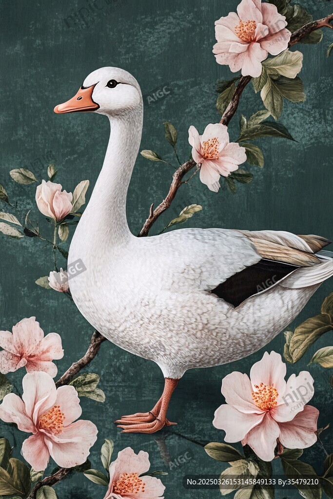 白鹅伴花图