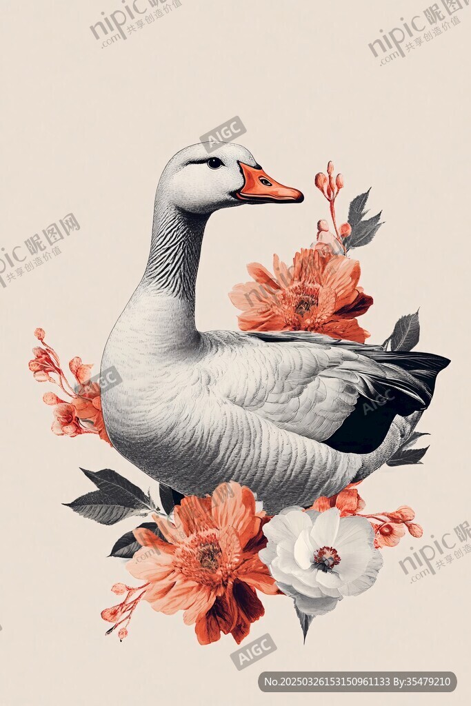 鹅伴繁花图