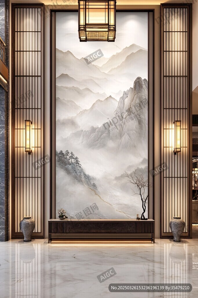 中式山水风大气玄关设计