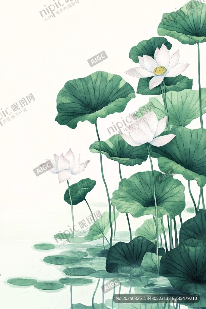 水墨风荷塘荷花图