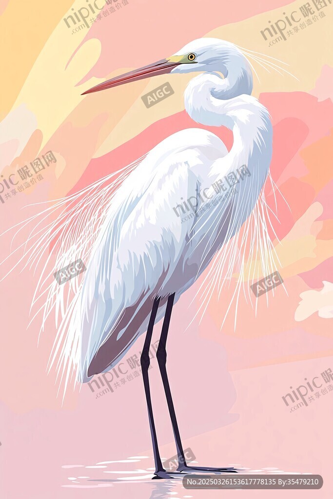 优雅白鹭立水畔
