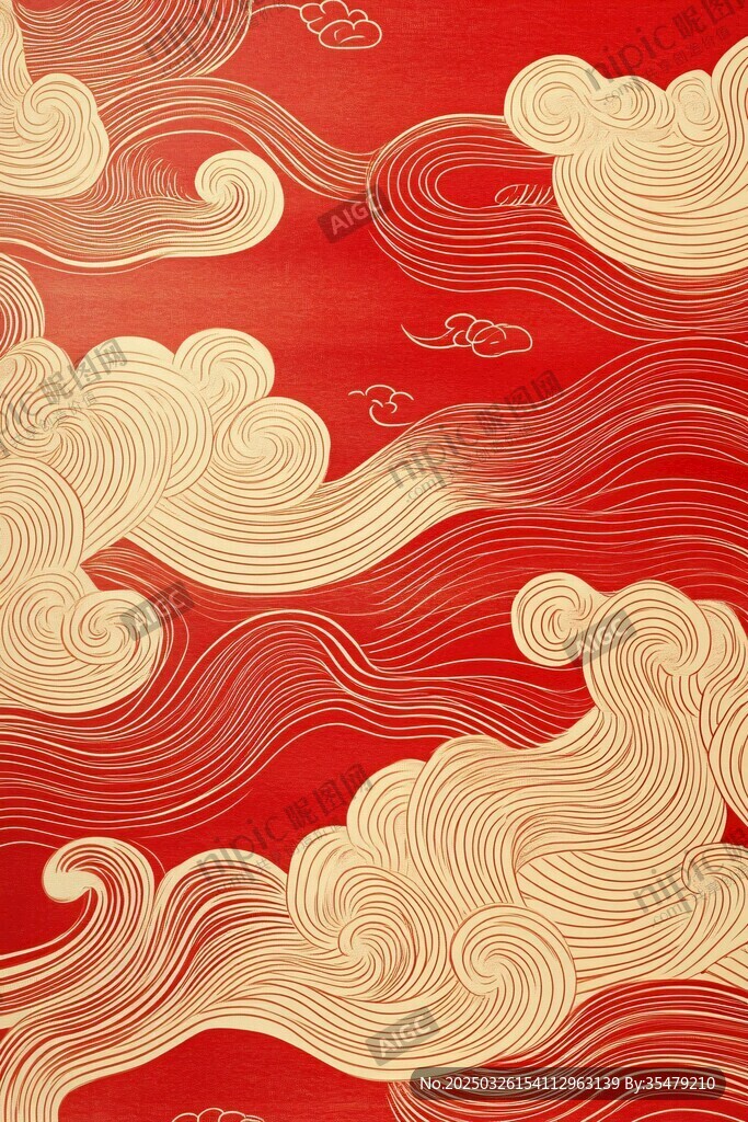 红色金纹云纹中式传统图案