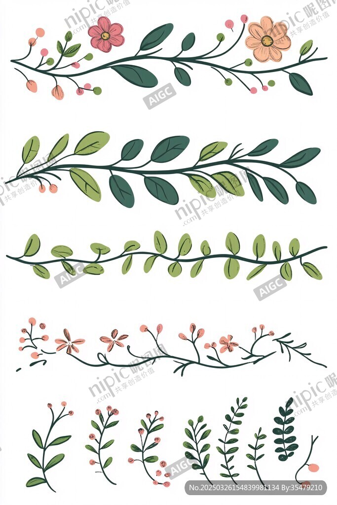 手绘清新花草植物装饰元素