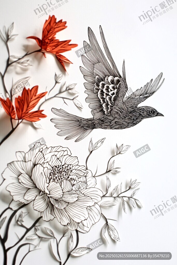 花鸟图绘 灵动飞鸟伴繁花