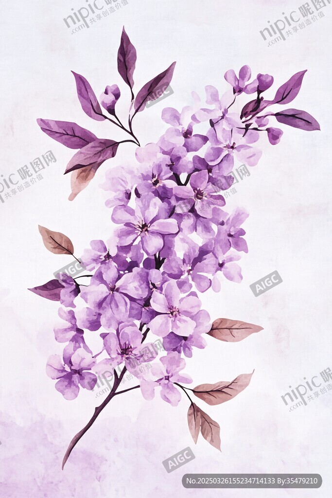 紫色花卉水彩画