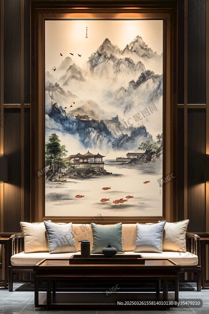 中式山水挂画装点雅致客厅