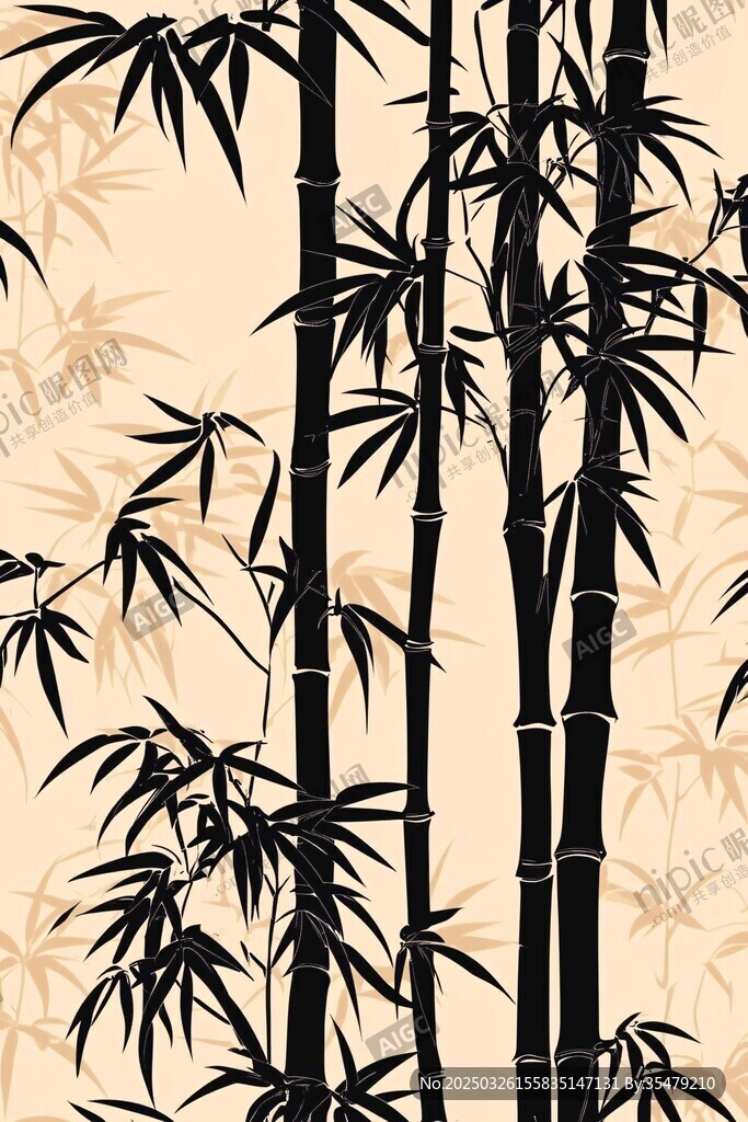 中式墨竹图案背景纹理