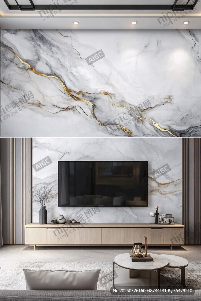 奢华大理石客厅电视背景墙