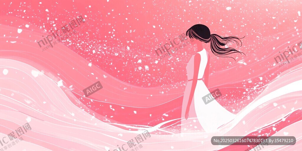 粉色梦幻中独舞的白衣女子