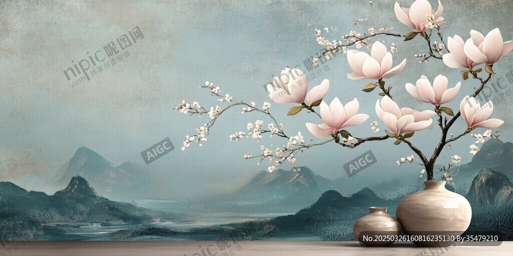 中式雅韵 玉兰花瓶山水景