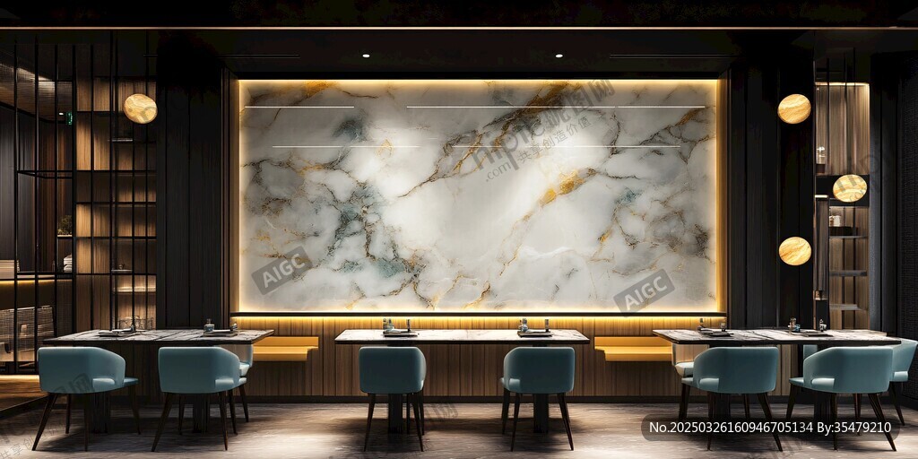 中式大理石背景餐厅空间