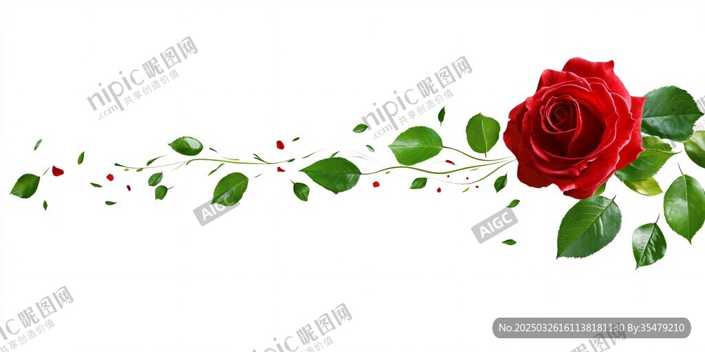 娇艳红玫瑰与绿叶装饰