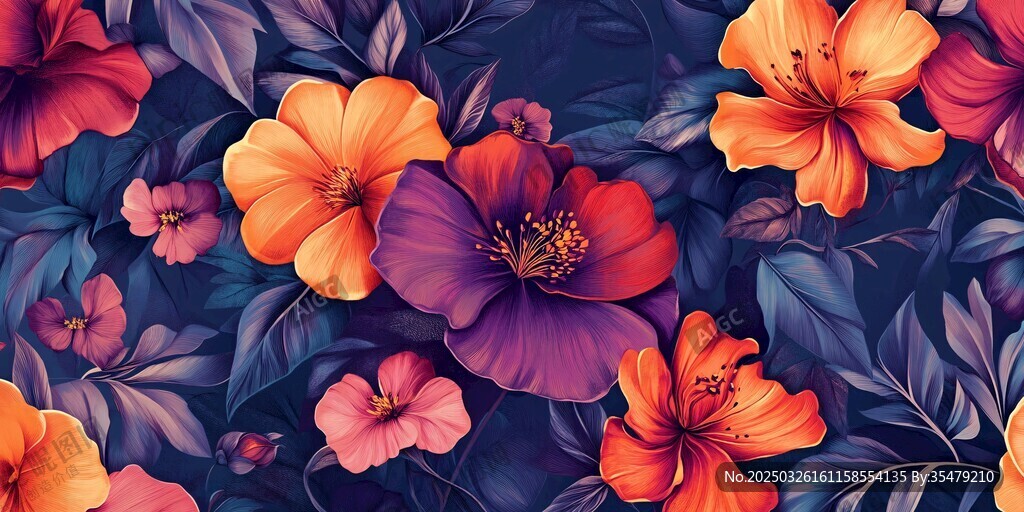 绚丽花卉图案背景纹理