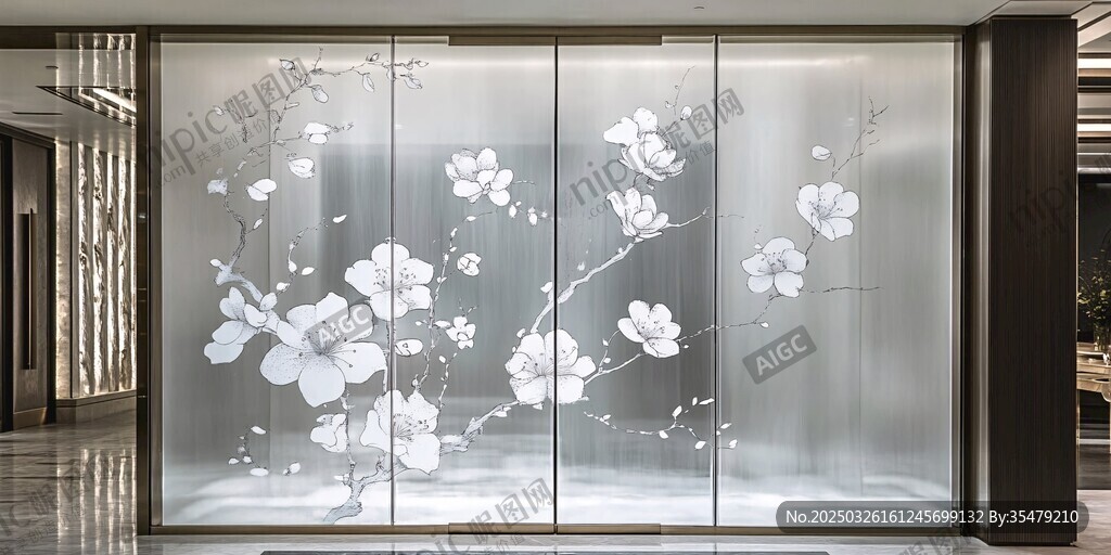 中式繁花玻璃隔断艺术美