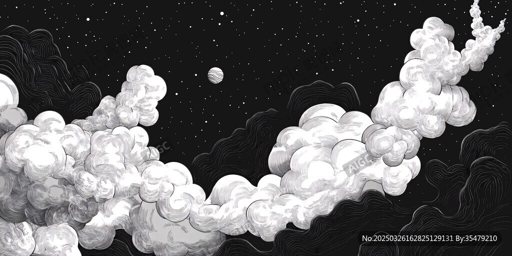 梦幻星空下的云朵奇幻景象