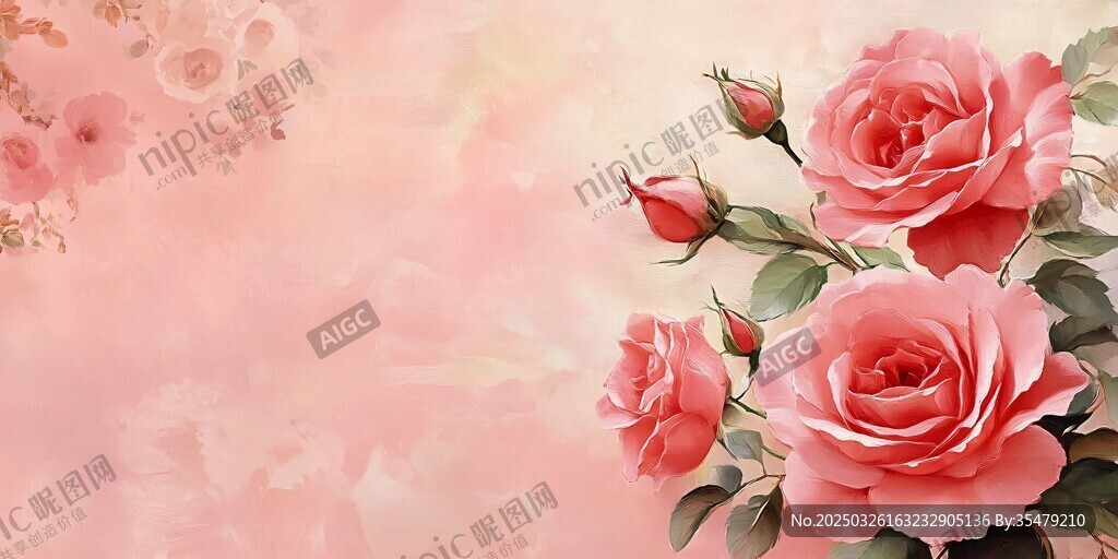 浪漫粉色玫瑰花背景图