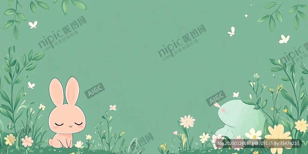 萌兔绿植春日清新场景