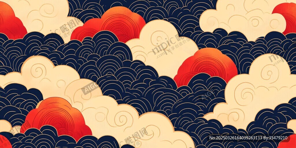 中式云纹海浪传统图案