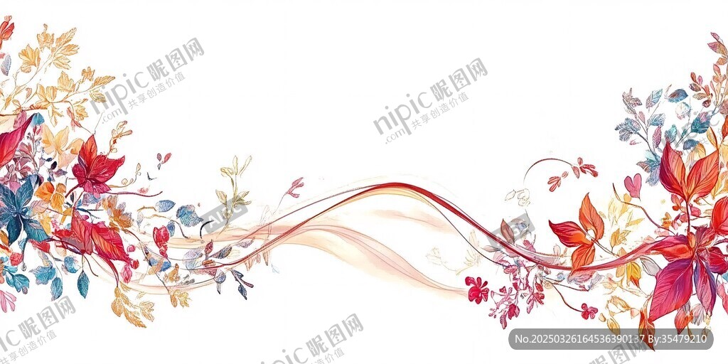 绚丽花卉波浪装饰图案