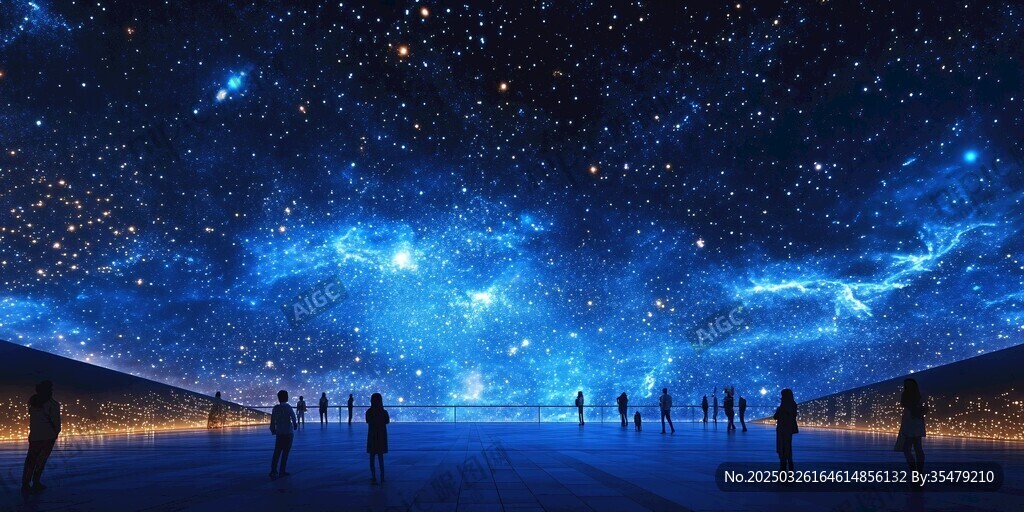 梦幻星空下的人影漫步