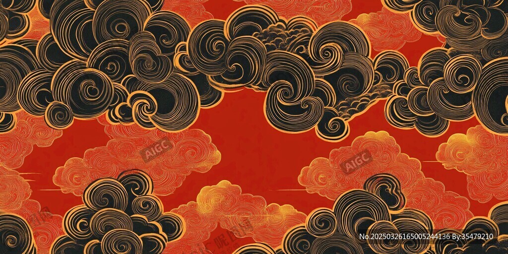 中式红底云纹传统图案