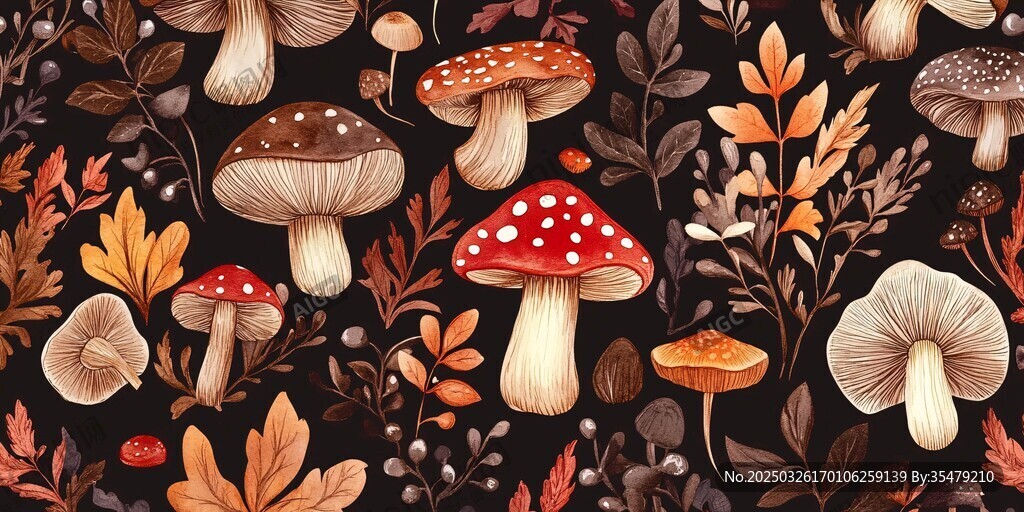 秋季森林中的蘑菇与落叶