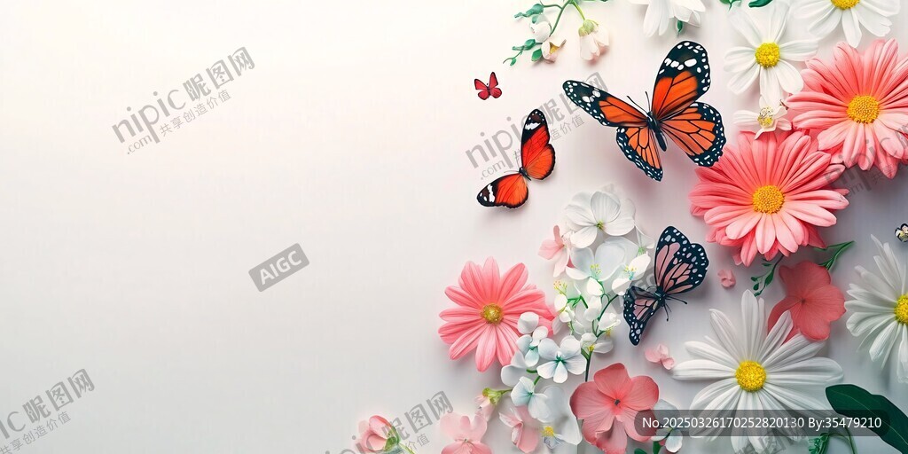 缤纷蝴蝶伴繁花唯美画面