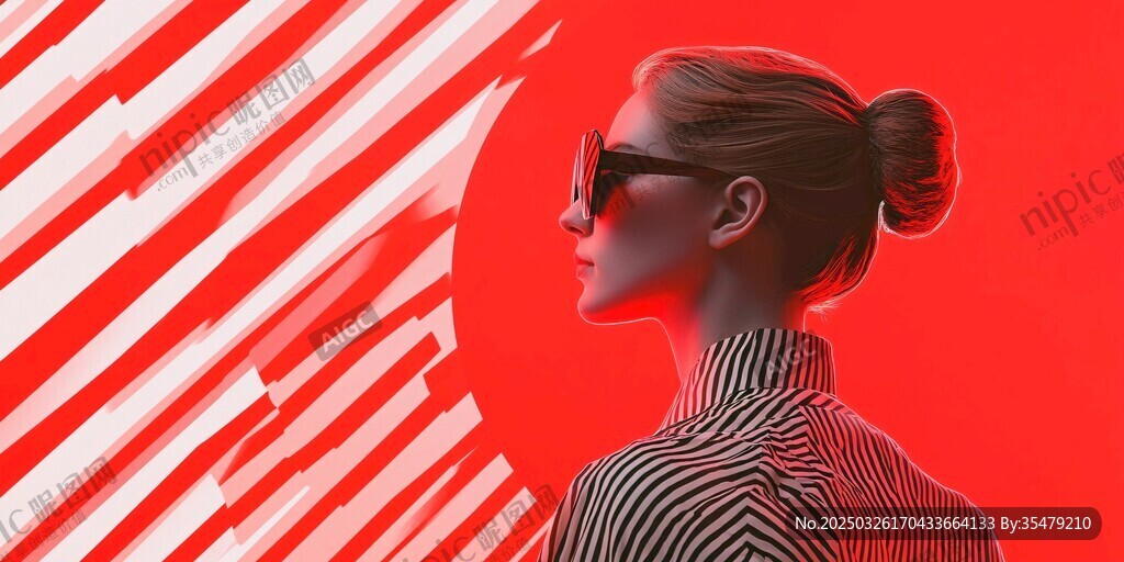 时尚红背景侧影女士形象