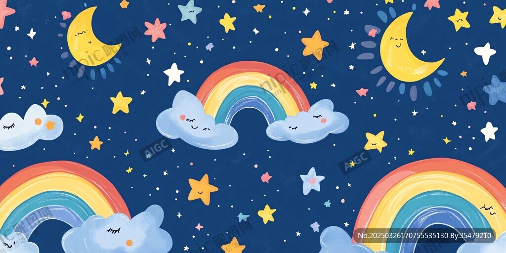 梦幻星空彩虹云朵图案