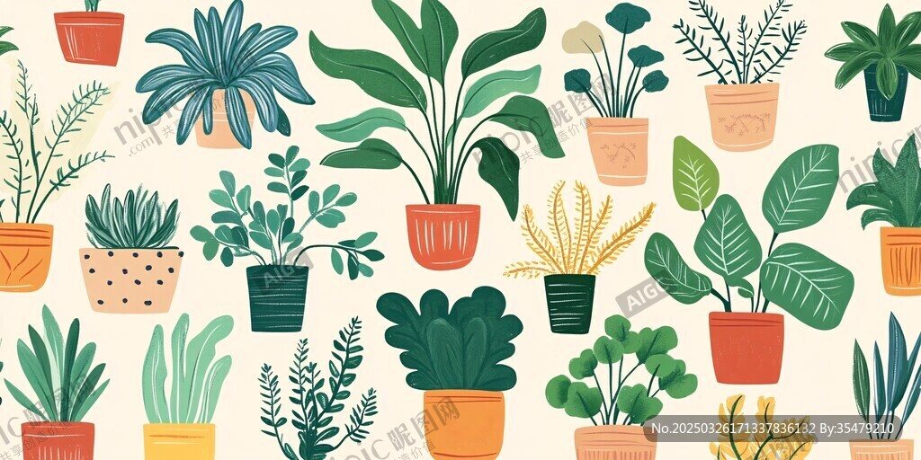 盆栽植物插画图案集合