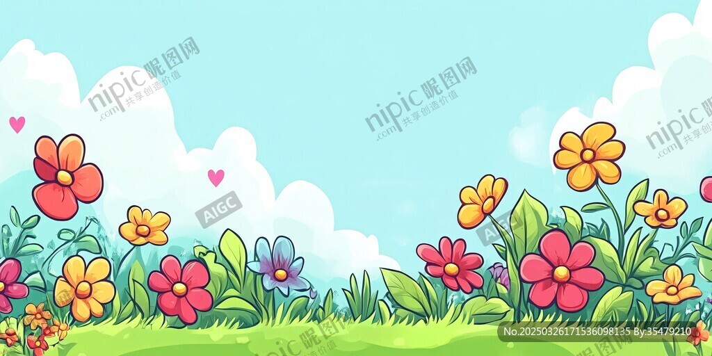 春日繁花烂漫草地风景图