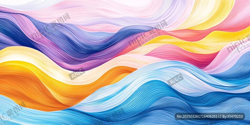梦幻多彩波浪抽象艺术画面