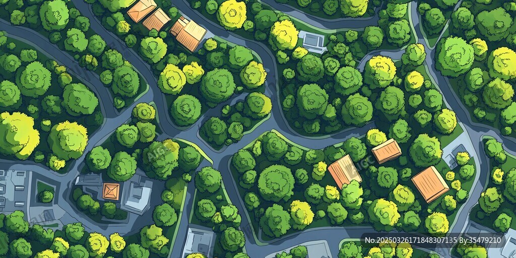 绿意盎然的社区景观俯视图