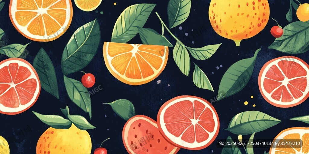 缤纷柑橘水果插画图案