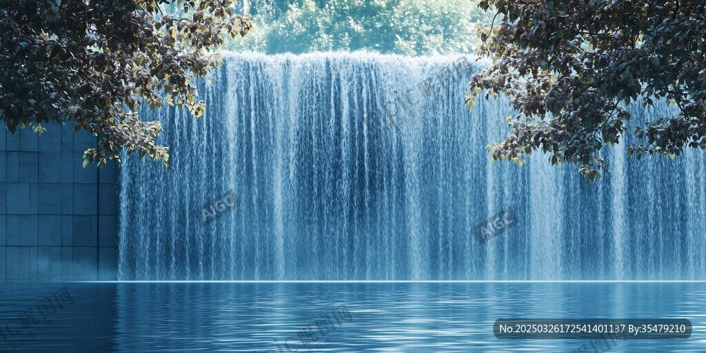 梦幻水帘景观 水流潺潺