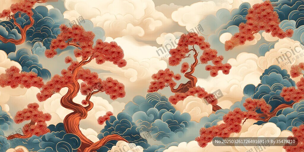 中式云松图 古韵意境美