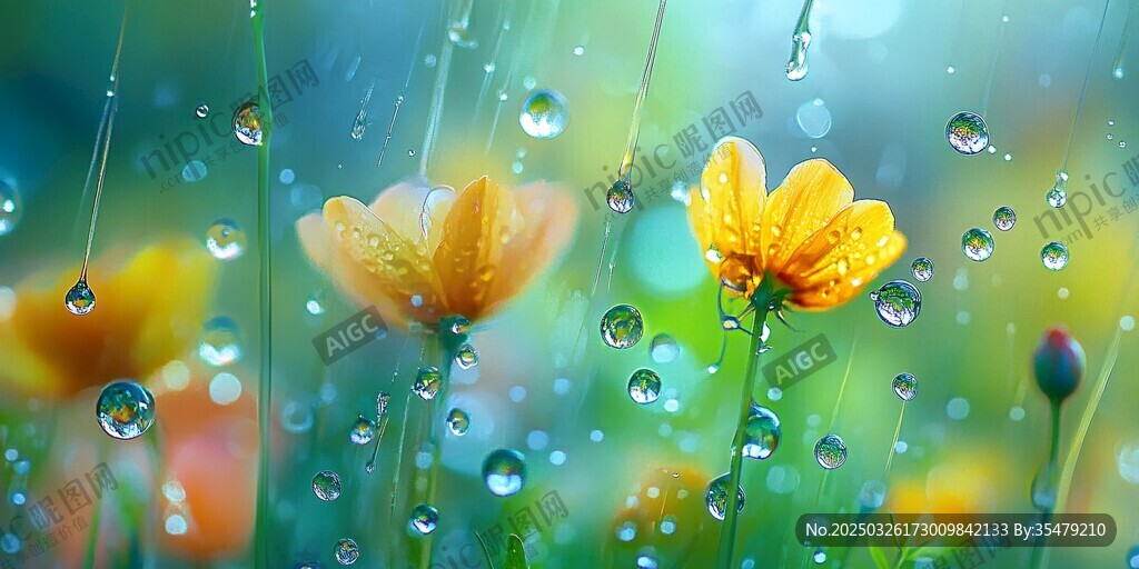 雨中绽放的娇艳花朵