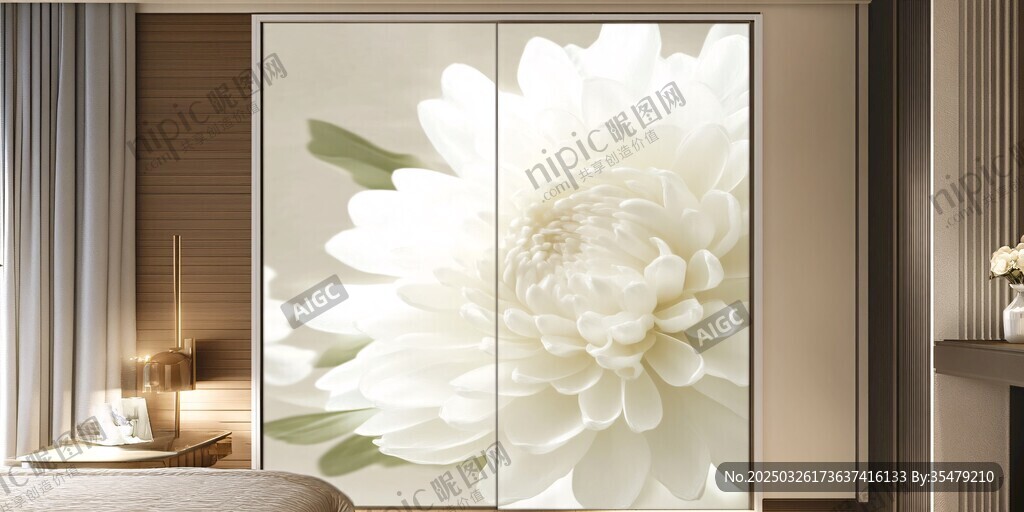 唯美白菊图案衣柜门设计