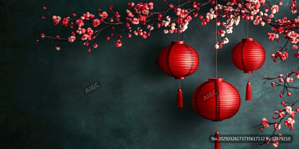 红灯笼与繁花营造中式氛围