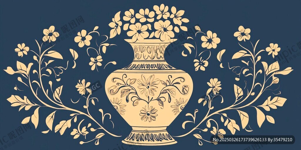 古典花瓶花卉装饰图案