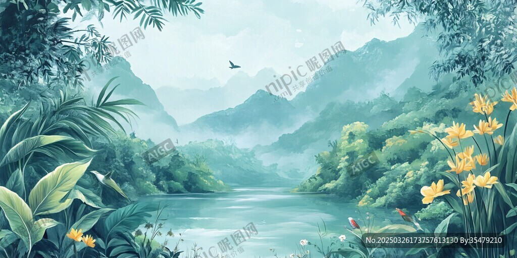 静谧山林中的秀丽湖景