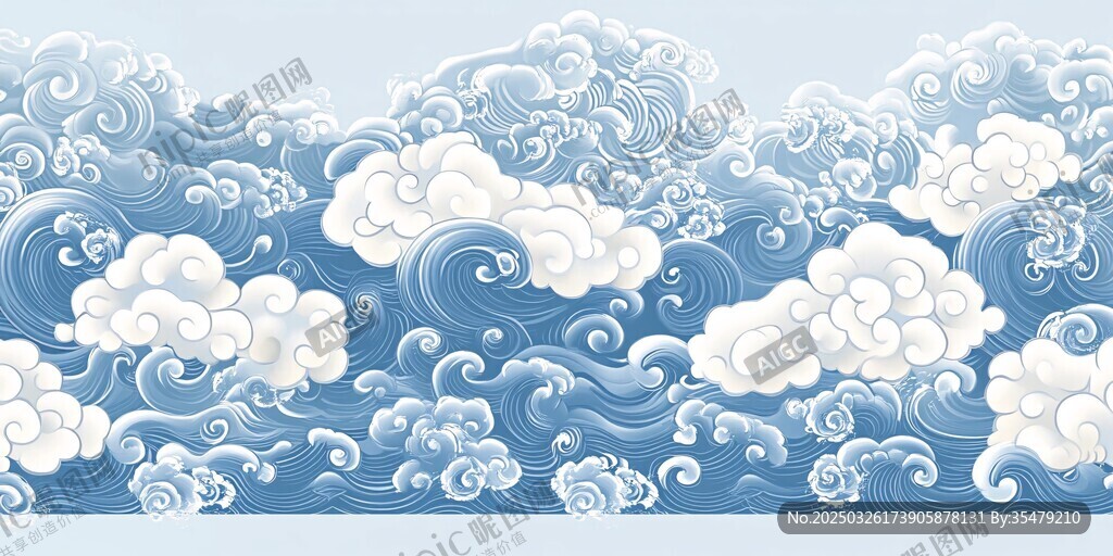 中式海浪云纹精美图案