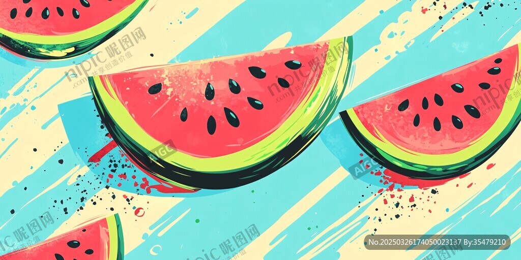夏日西瓜切片插画