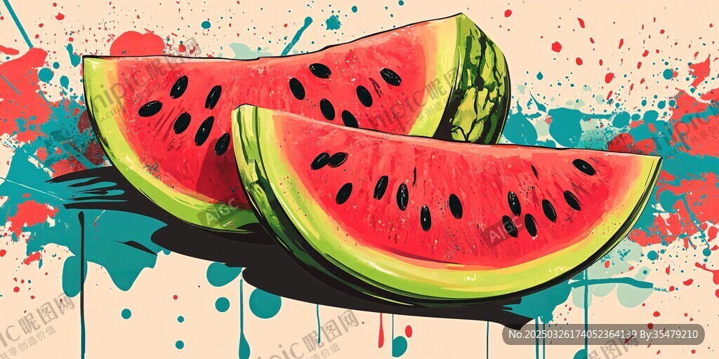 水彩风西瓜切片插画