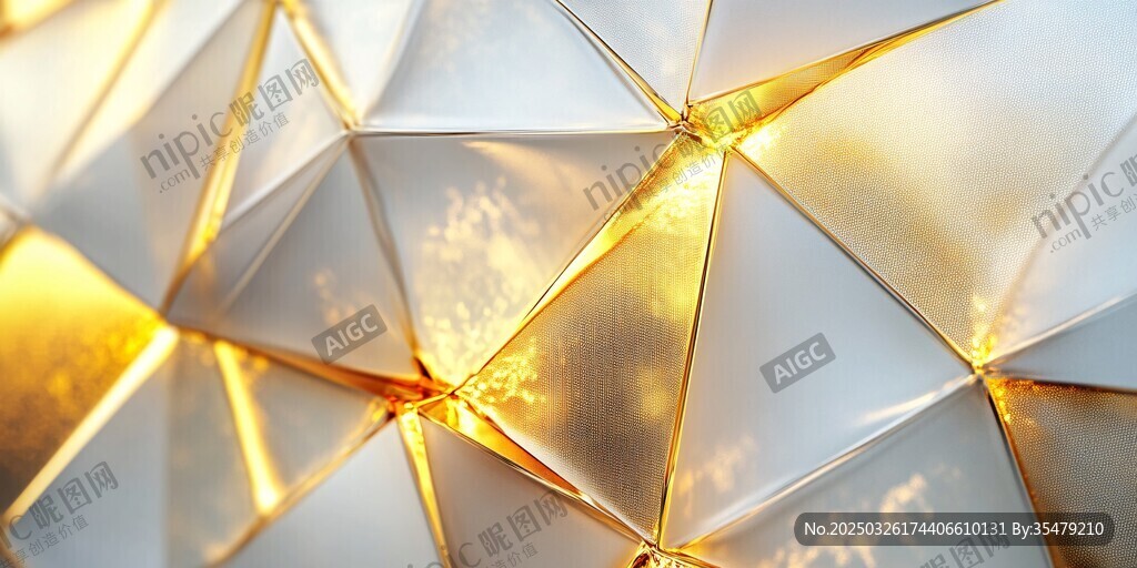 金色几何晶体结构特写