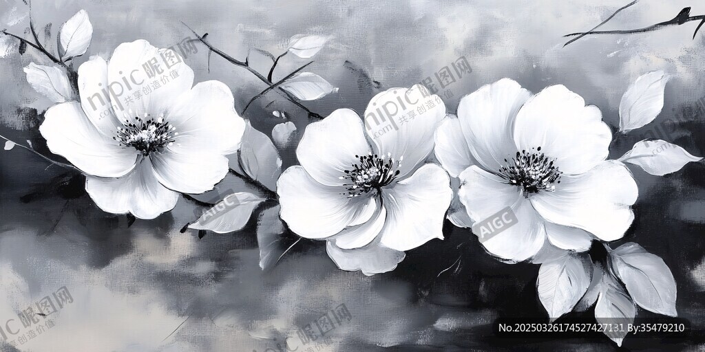 黑白花卉优雅艺术画面