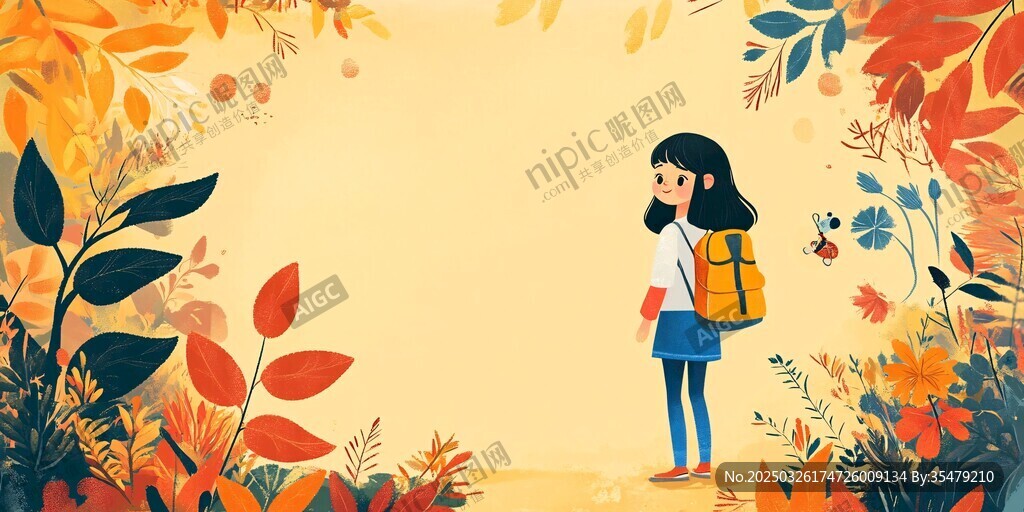 秋日里背着书包的女孩