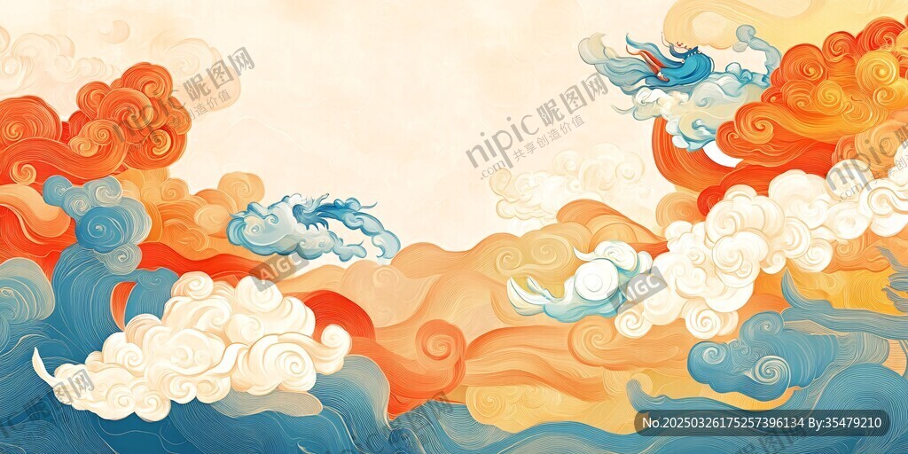 梦幻国风祥云瑞兽背景图