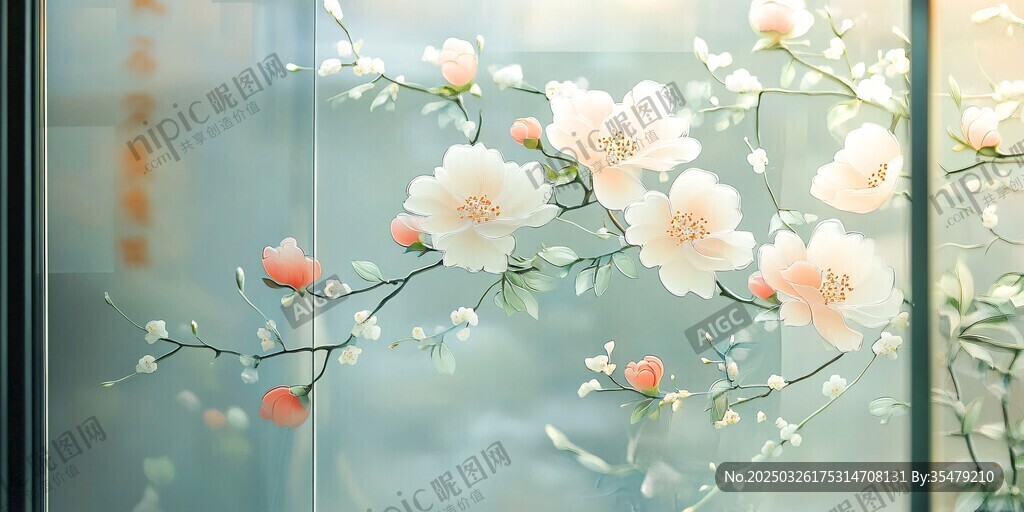 窗前绽放的粉嫩花卉